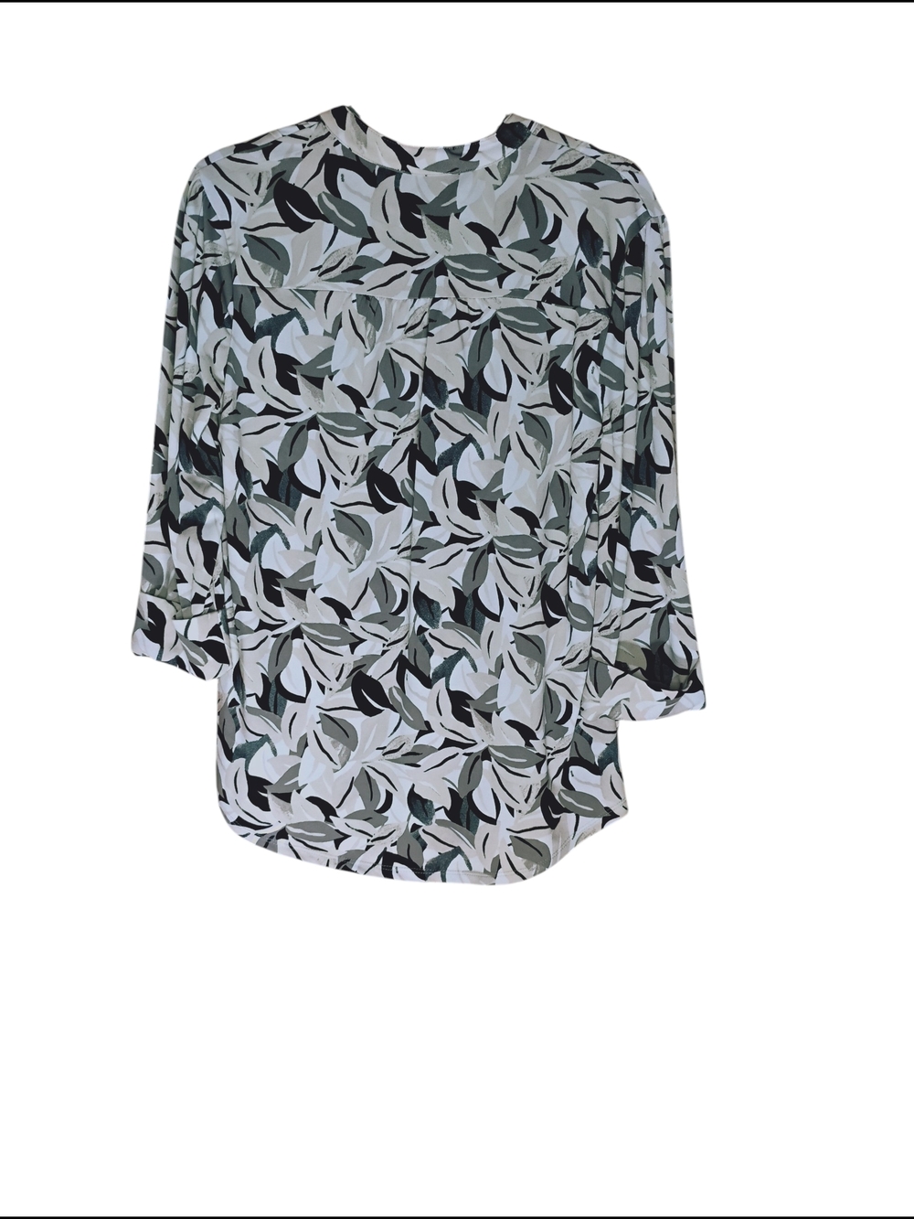 Ava & Grace Earth Tone Leaf Print Henley Blouse with Roll-Tab Sleeves Sz M - Picture 3 of 5